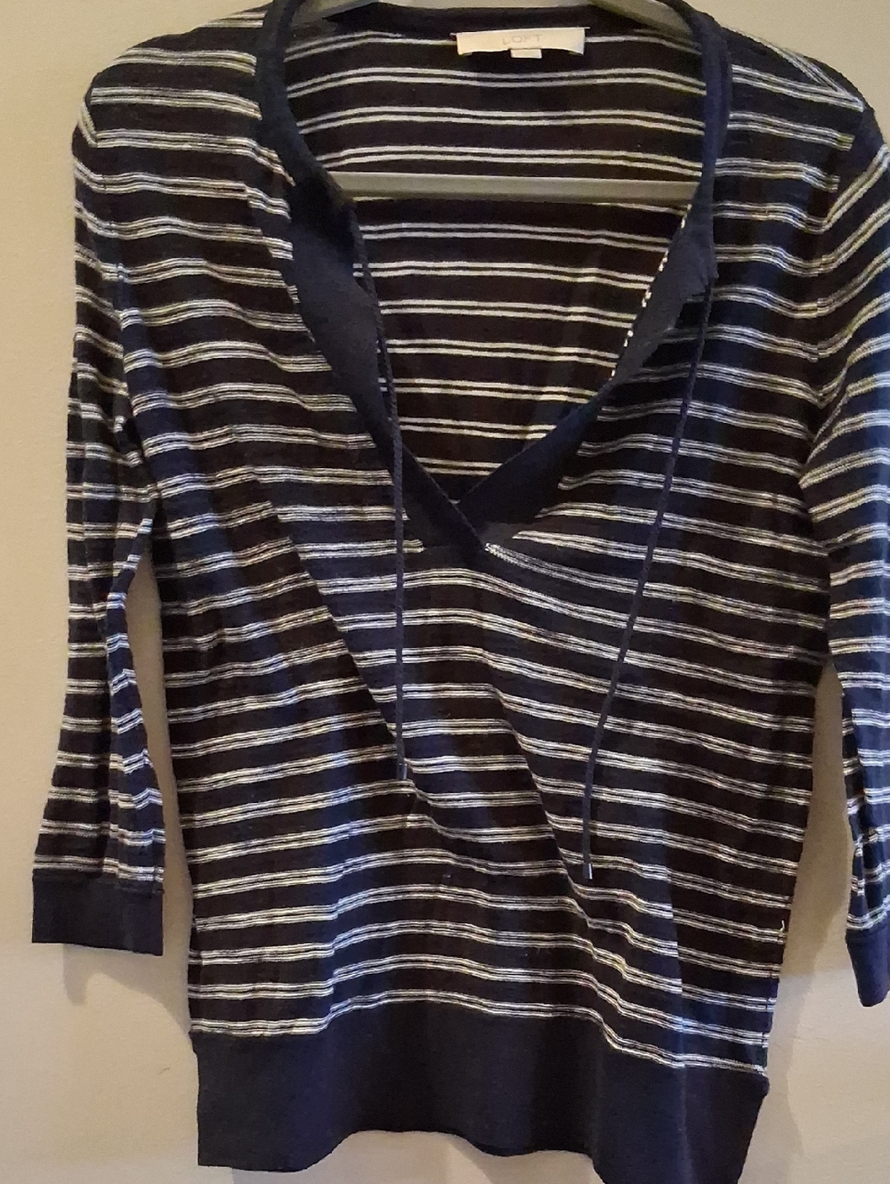 LOFT Navy and White Striped Knit Top